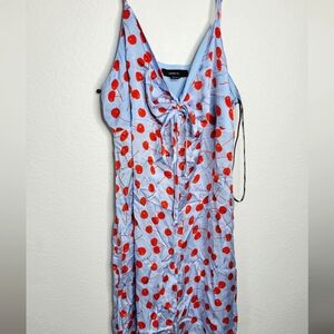Forever 21 Silk Blue Cherry Print Dress  size 1x Vintage Style